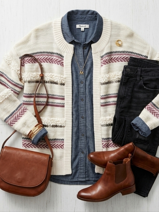 Madewell Sweaters - Madewell Paillette-Stripe Knit Wool Nordic Open Front Cardigan Sweater — Size S
